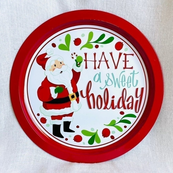 Christmas Platter Tray Celebrate it Tin Round Cookie Tray Plate Christmas Decor - Picture 1 of 1